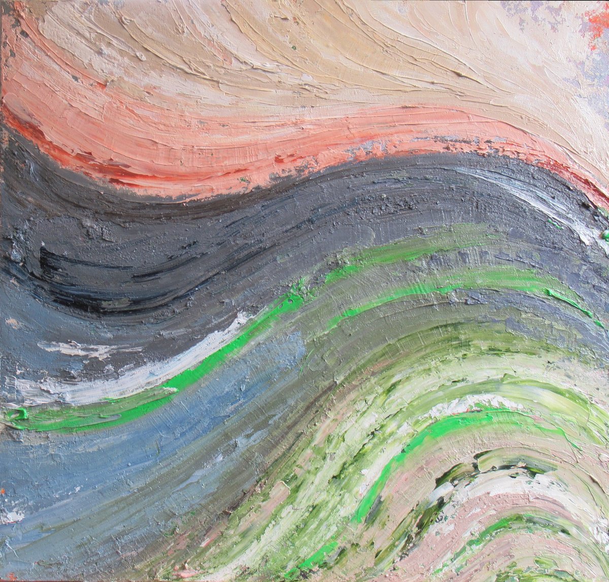 Expressive Abstract Oil Painting By Sherry Edmondson, 19 X 19", Big Wave, Original Artwork