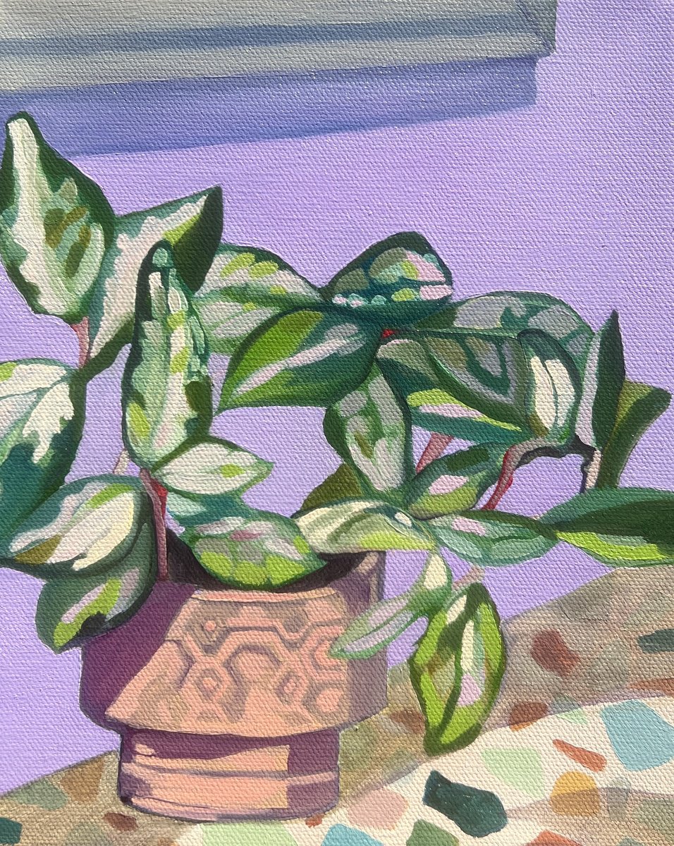 Urban And Pop Botanical Oil Painting By Anna Bergin, 8 X 10, Hoya On Travertine 2, Original Artwork