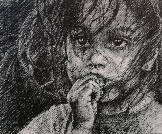CHILD - drawig on paper, portrait, origial gift, home decor realism