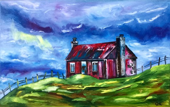 Old house. THE ENGLISH Countryside LANDSCAPE, OIL PAINTING. OFFICE URBAN WALL ART