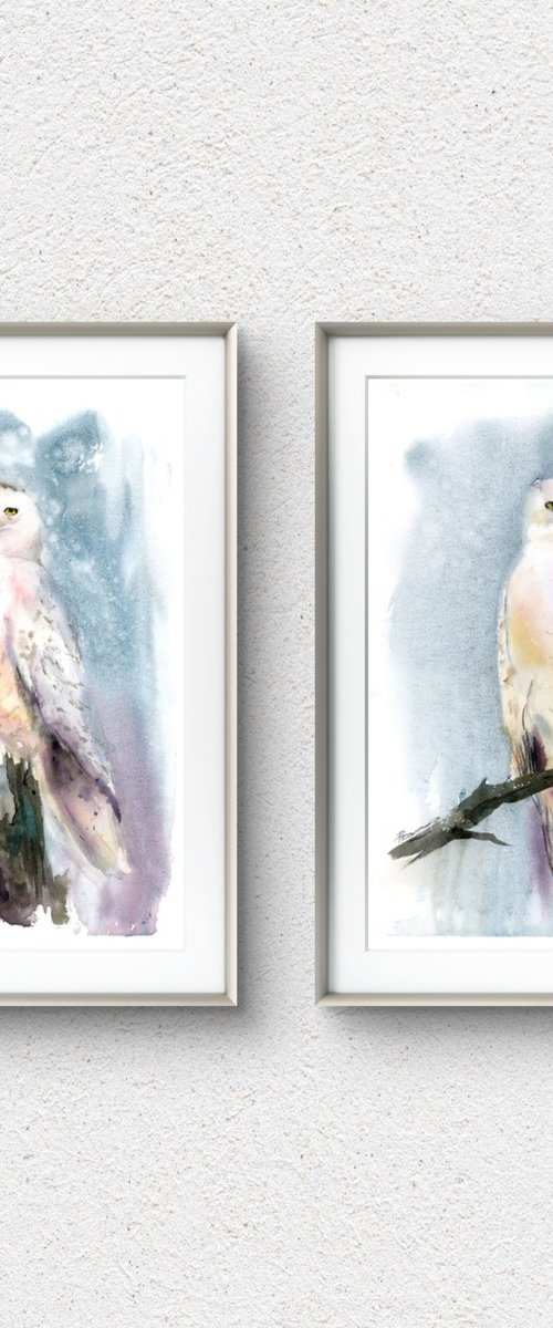 Snowy Owl Diptych by Olga Tchefranov (Shefranov)