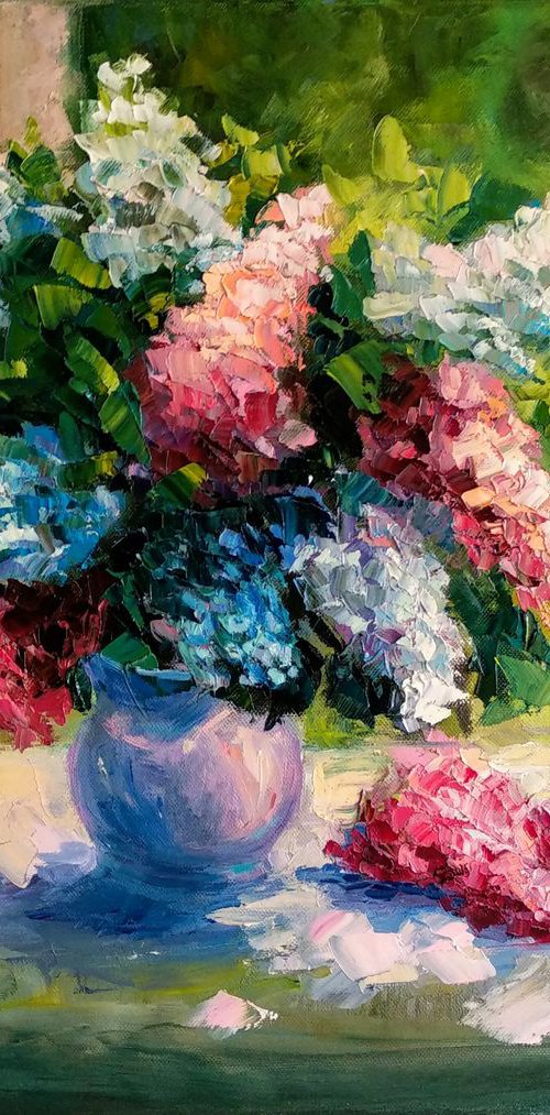 Bouquet of Flowers in vase Spring Floral Gift Open Window Impasto Art by Anastasia Art Line
