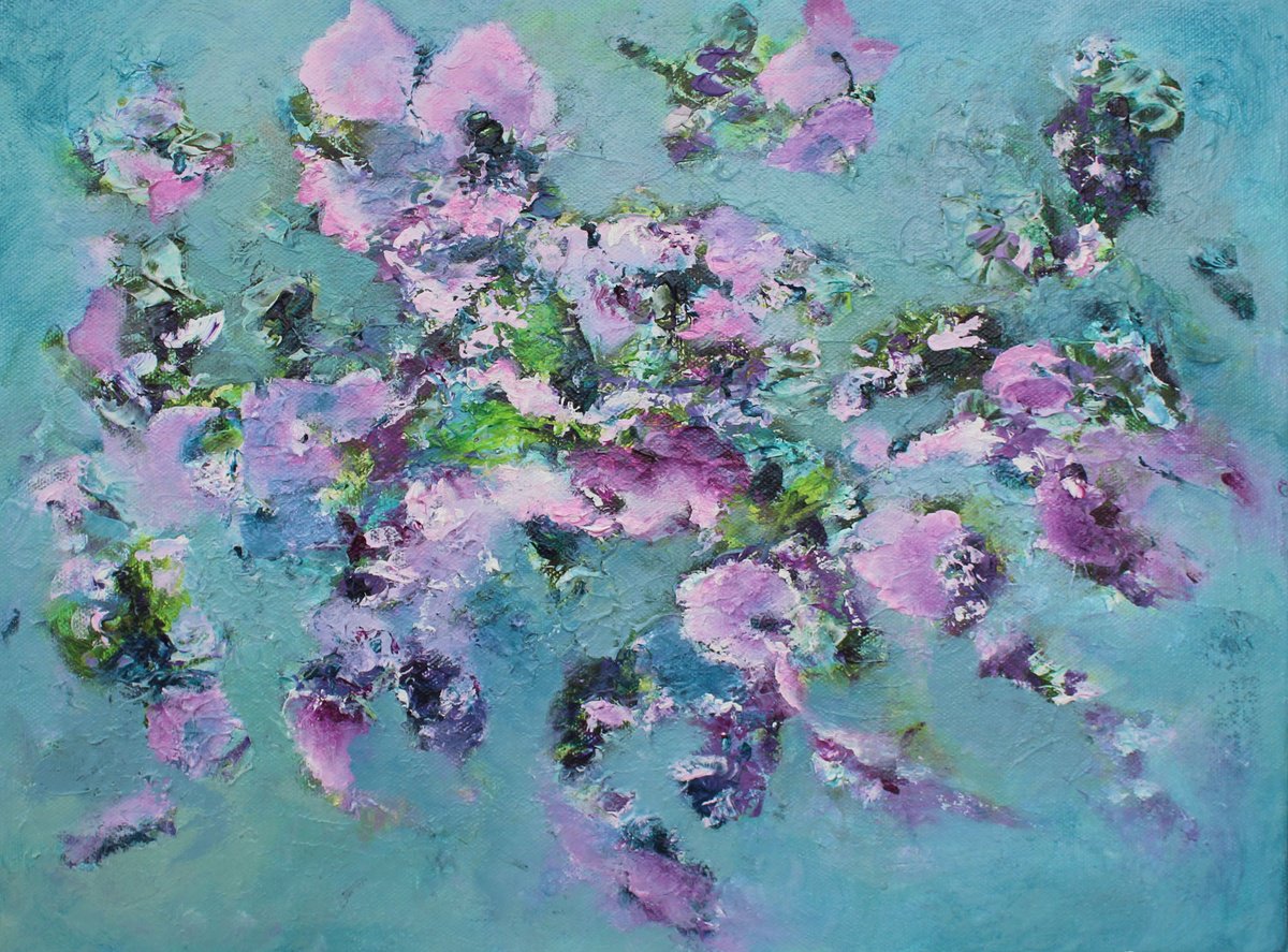 Impressionistic Botanical Acrylic Painting By Debbie Young, 16 X 12, Petals In The Wind, Original Artwork