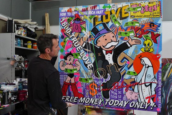 Free Money Free Love 120cm x 120cm Huge Texture Urban Pop Art Monopoly