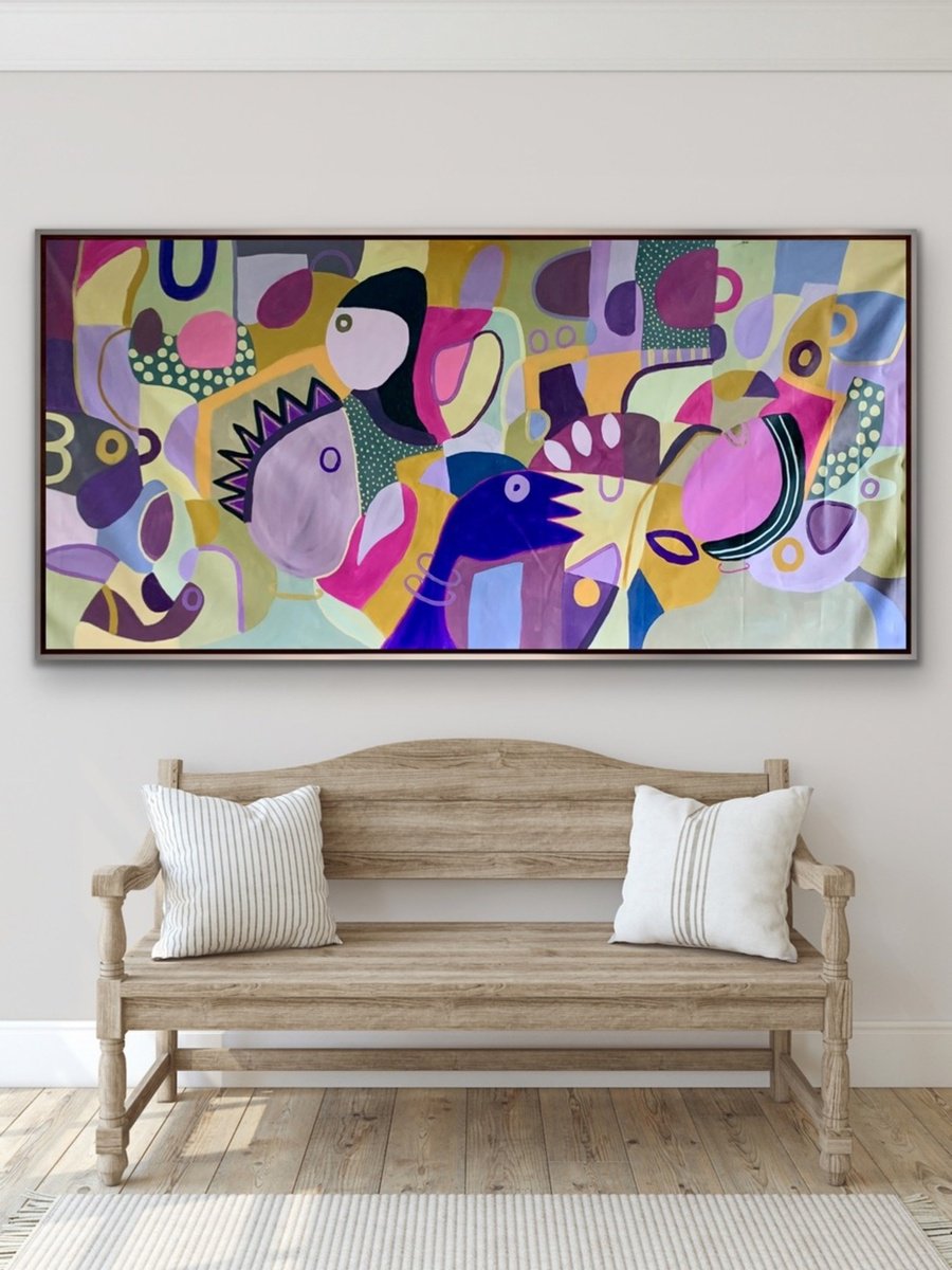 Abstract Portrait Acrylic Painting By Rashna Hackett, 72 X 34", Communication, Original Artwork