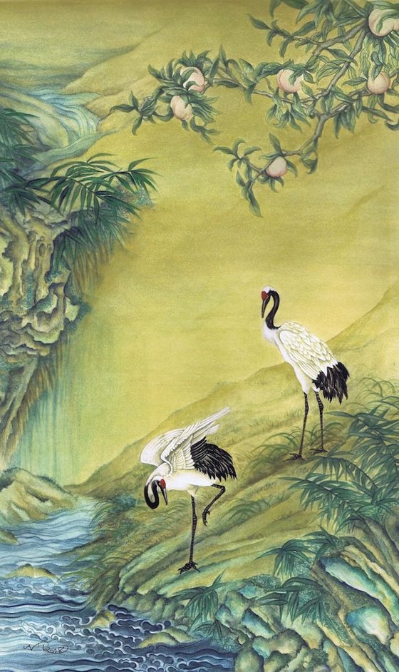 Cranes Under A Peach Tree