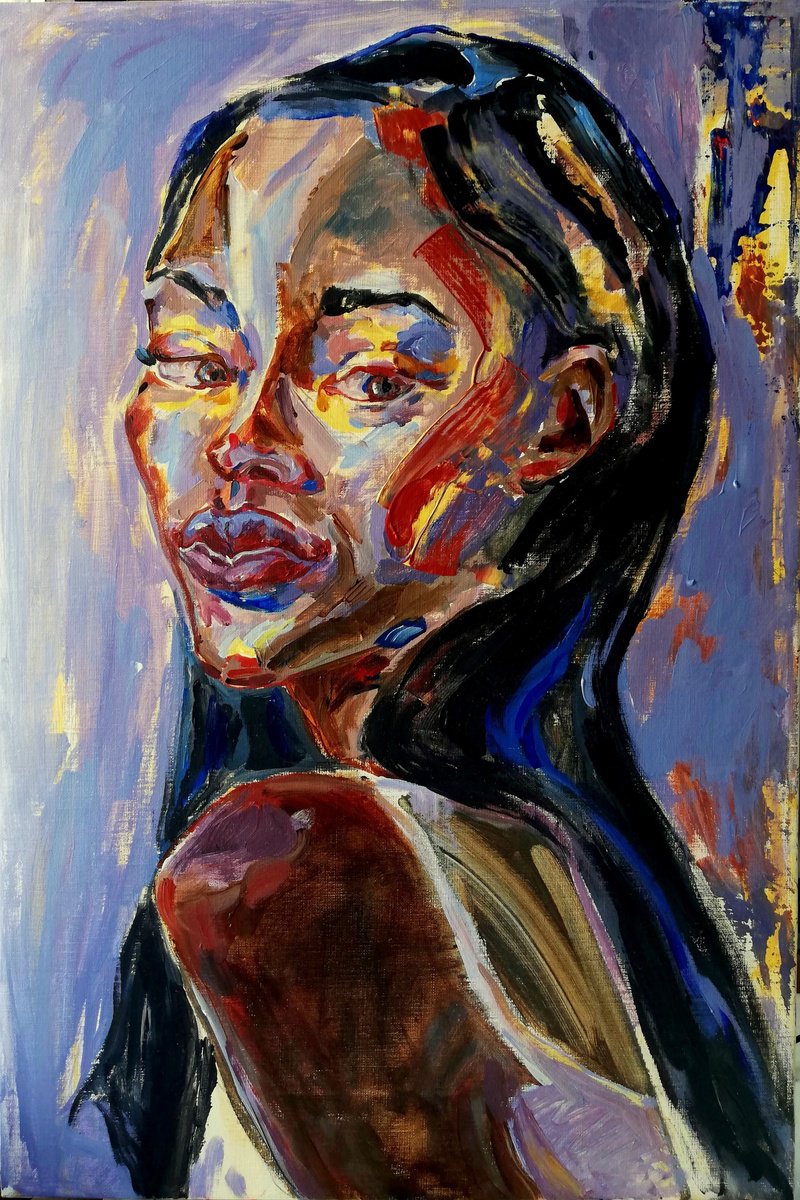 Impressionistic Portrait Acrylic Painting By Jelena Djokic, 16 X 24, Jolie, Original Artwork