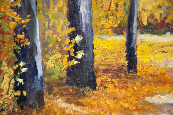 Autumn forest. Oil painting. Fall landscape. Original Art. 14 x 16in.