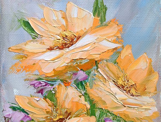 Yellow flowers (24x18cm, oil painting, palette knife)