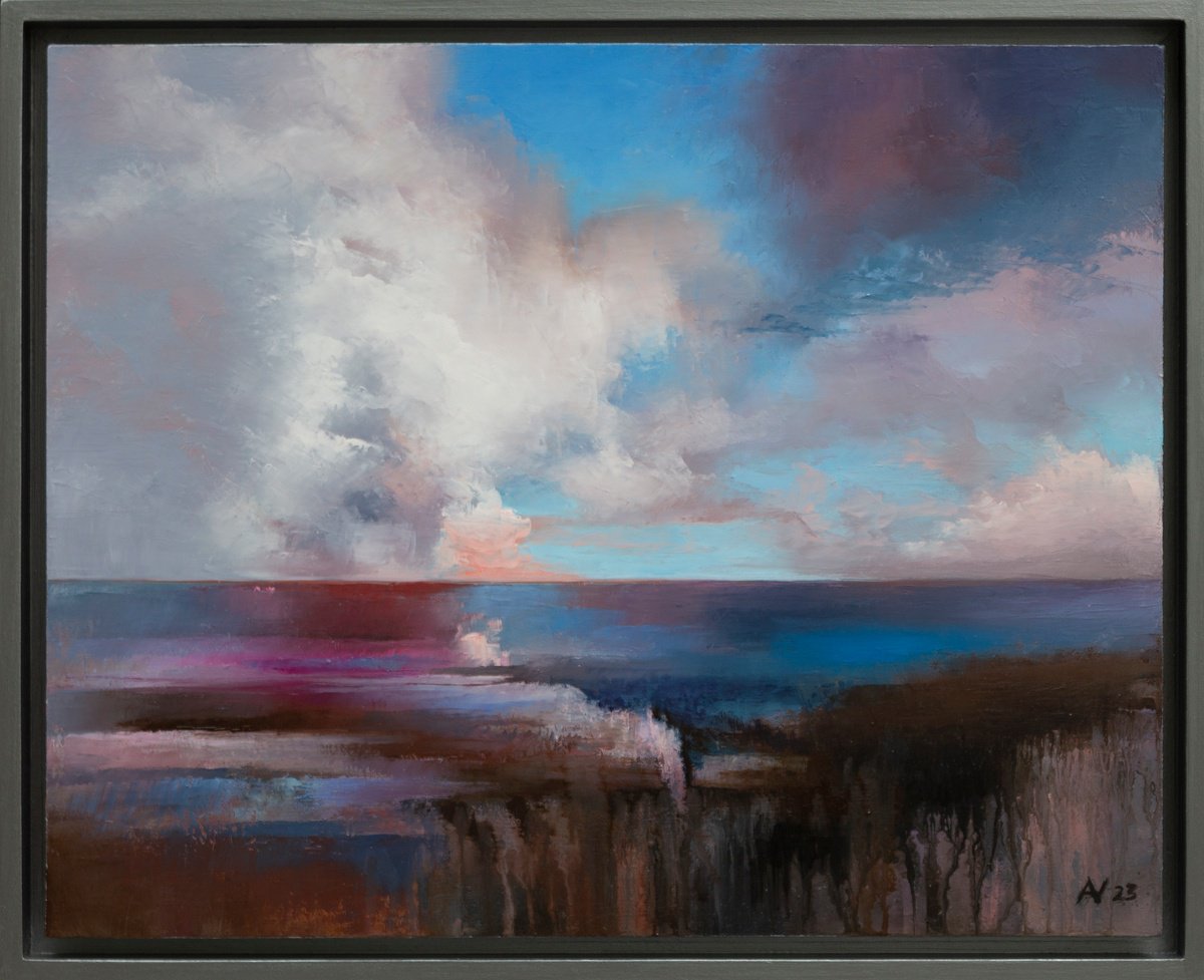 Abstract Landscape Oil Painting By Oleksii Vylusk, 21 X 17", Abstract Landscape 30, Original Artwork