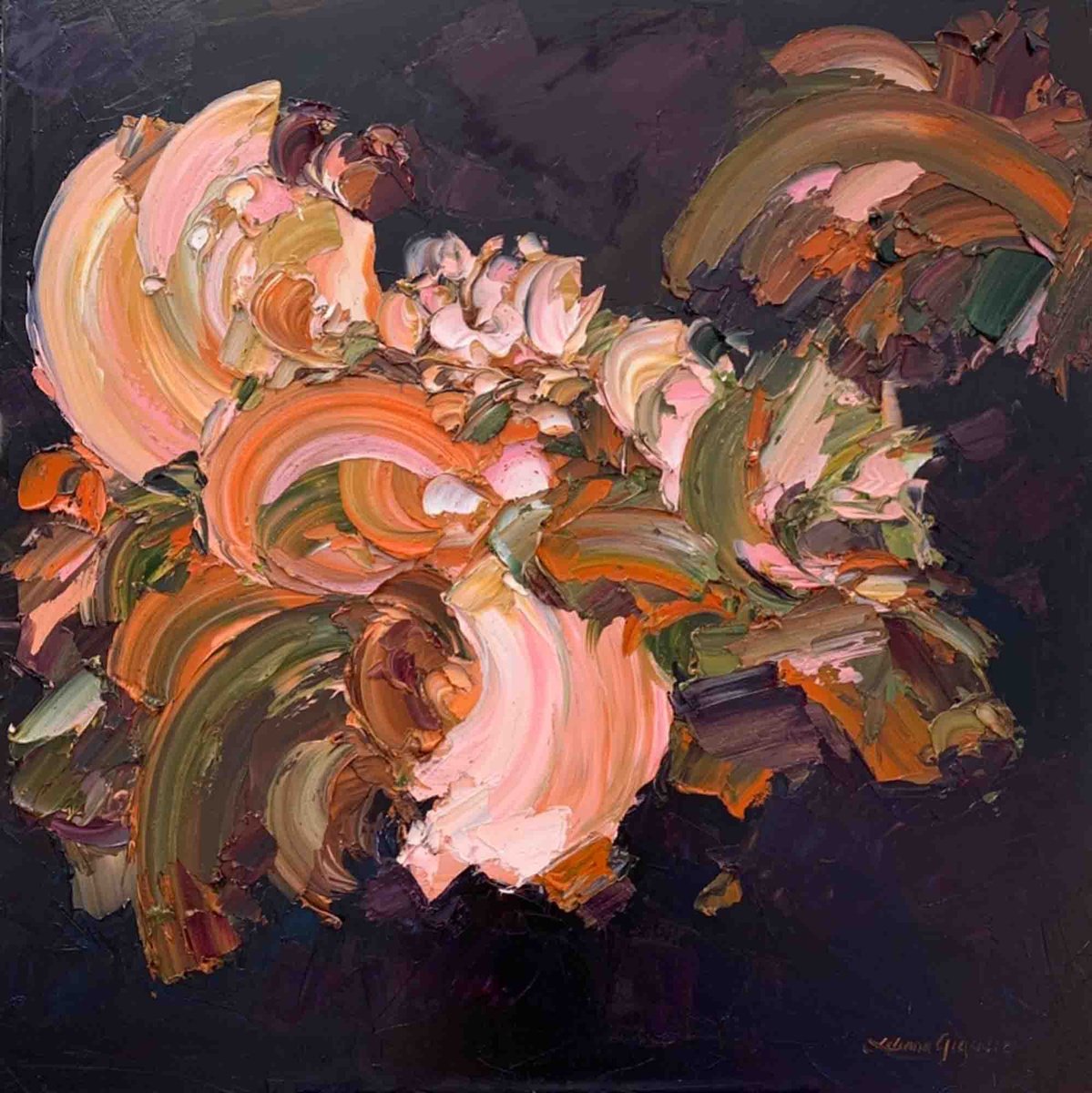 Impressionistic Botanical Oil Painting By Liliana Gigovic, 40 X 40", Autumn Touch No 17, Original Artwork