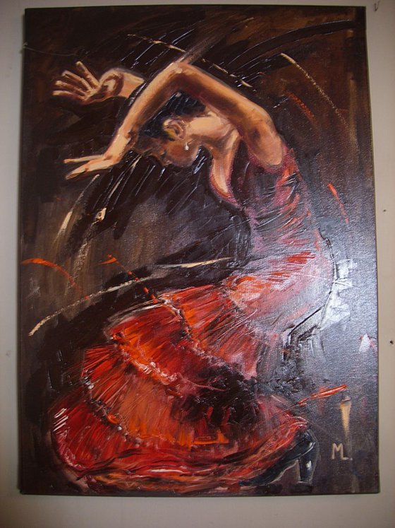 " FLAMENCO DANCER " - PALETTE KNIFE, ORIGINAL OIL PAINTING (2015) christmas