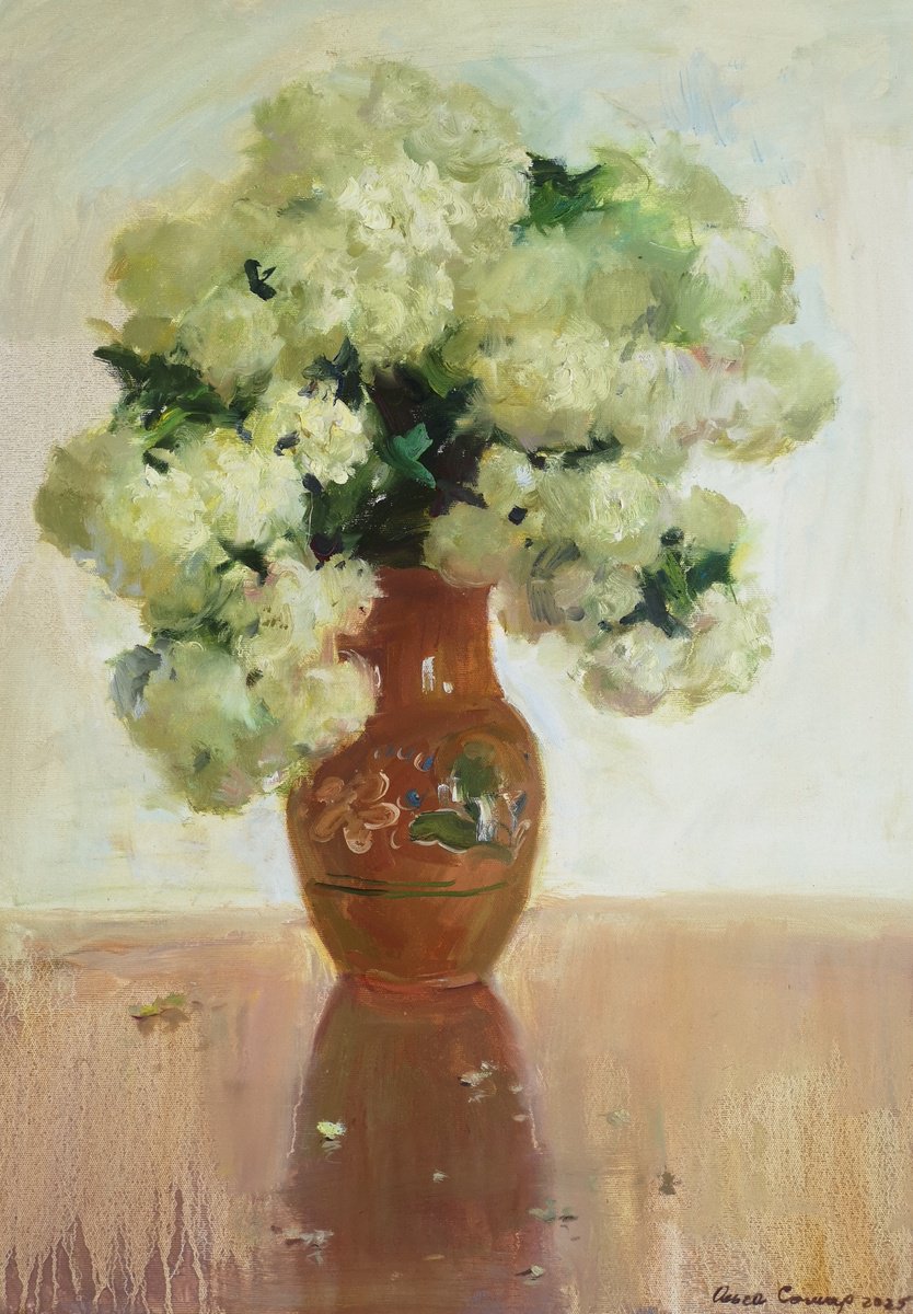 Impressionistic Botanical Oil Painting By Olga Samar, 20 X 28", Lush Flowering, Original Artwork