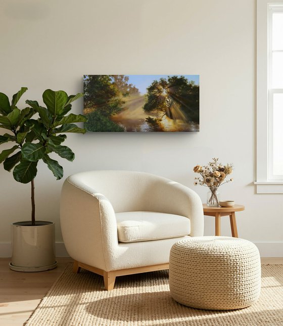 Sun Rays Over the River Landscape