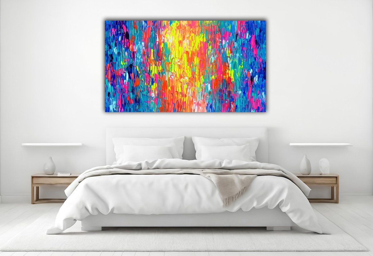 Organic Abstract Acrylic Painting By Soos Tiberiu, 55 X 31", Happy Gypsy Girl Dancing, Original Artwork