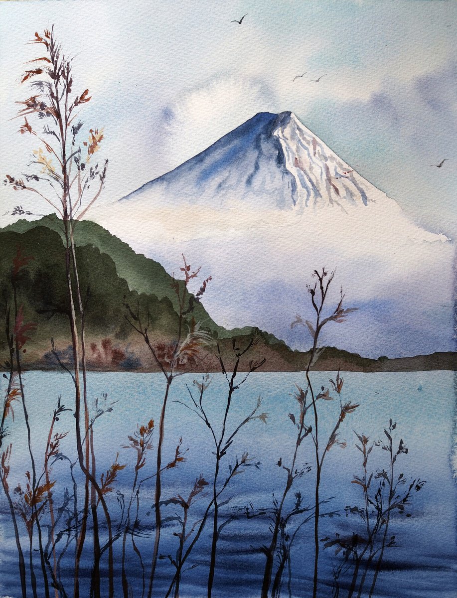 Impressionistic Watercolour , Mt Fuji By Delnara El, 11 X 14, Artwork For Sale On Artfinder