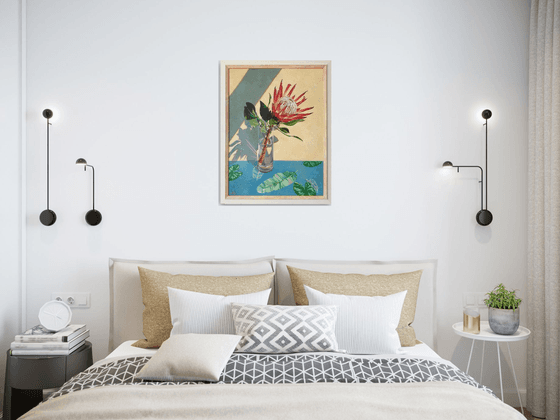 "African rose."  still life summer Protea flower liGHt original painting  GIFT (2020)