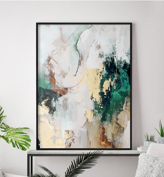 "Green Flow 4" Abstract green and gold art