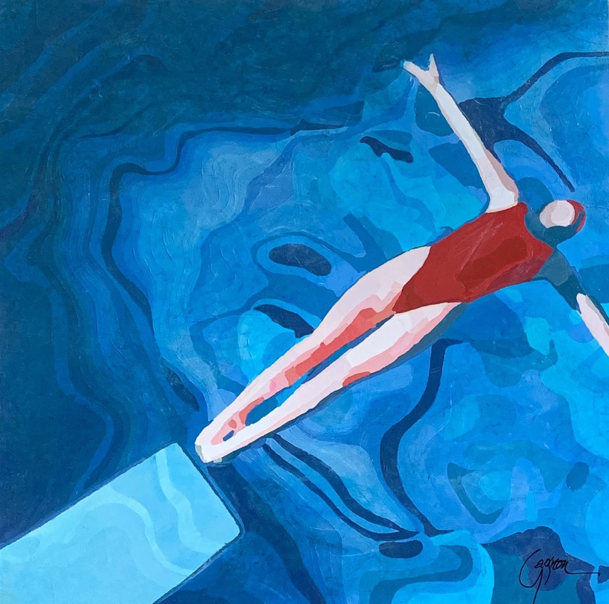 La Plongeuse / The Diver Acrylic Painting By Lynda Gagnon | Artfinder