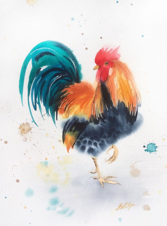 The Boss - rooster - country decor - farm art - bird art - rooster painting - farm decor - rooster watercolour - chicken watercolour
