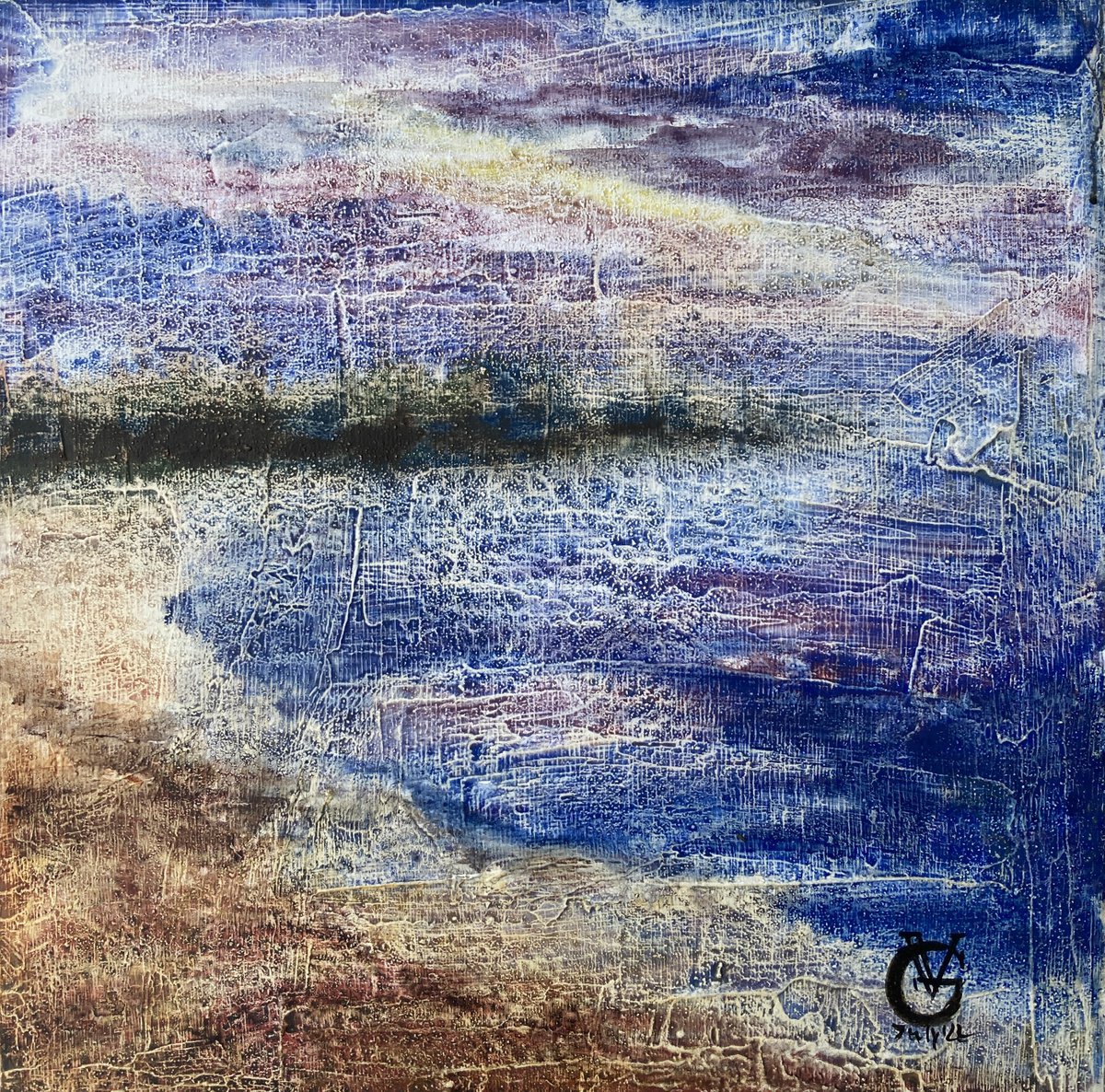 Abstract Landscape Watercolour By Valeria Golovenkina, 15 X 15", Cold Sea - Sunset, Original Artwork