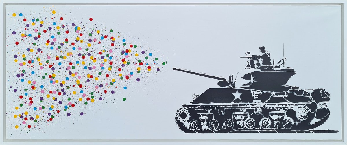 Make Art... - Anti war street art, urban pop tank art on canvas spray paint Banksy style... by Johnman