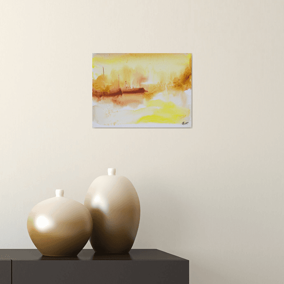 Abstraction landscape. Spanish series. #3 warm. Small interior gallery wall white watercolor acuarelle