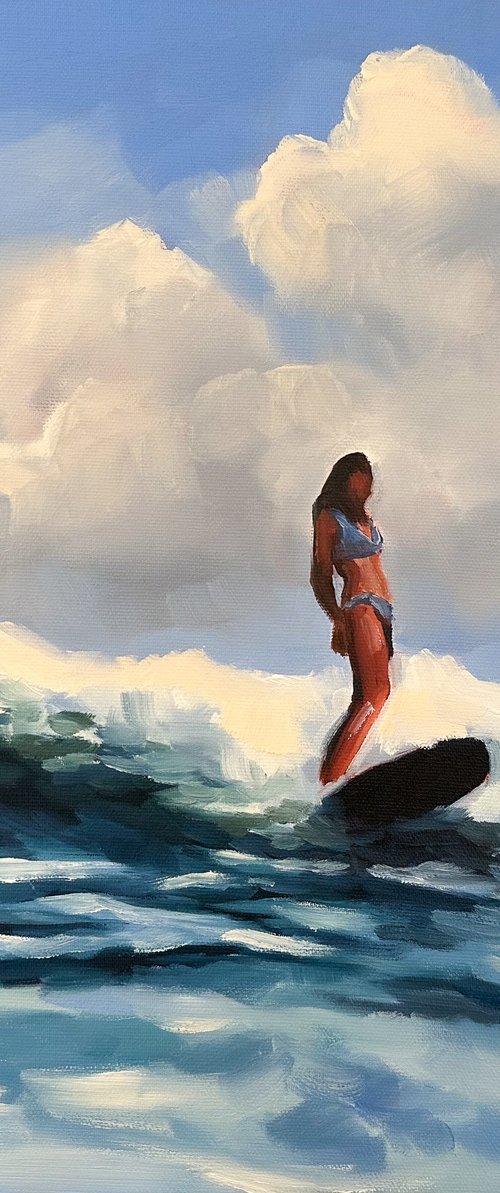 Serfers - Couple Surfing Ocean Wave Seascape Painting by Daria Gerasimova