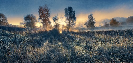 Panorama of autumn sunrise.