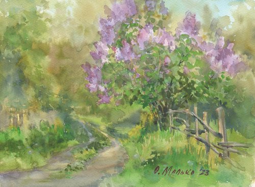 Lilac evening / ORIGINAL watercolor 12,2x9,1in (31x23cm) by Olha Malko