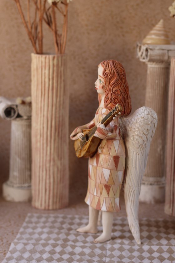 Angels song. Angel with mandoline. OOAK Sculpture