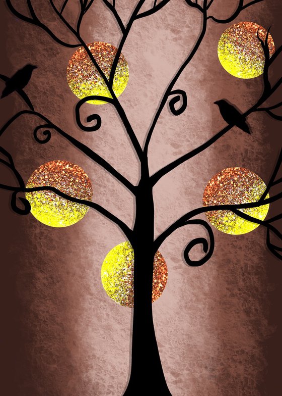 Birds of a Feather , bird art prints uk cute lovebird tree artwork brown edition