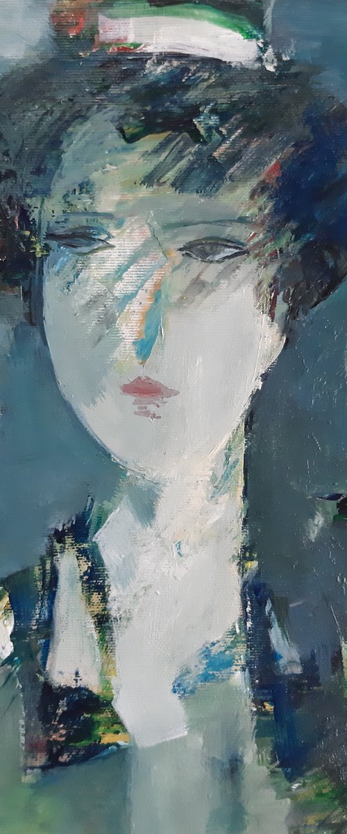 Portrait 24x30cm ,oil/canvas, abstract portrait by Matevos Sargsyan