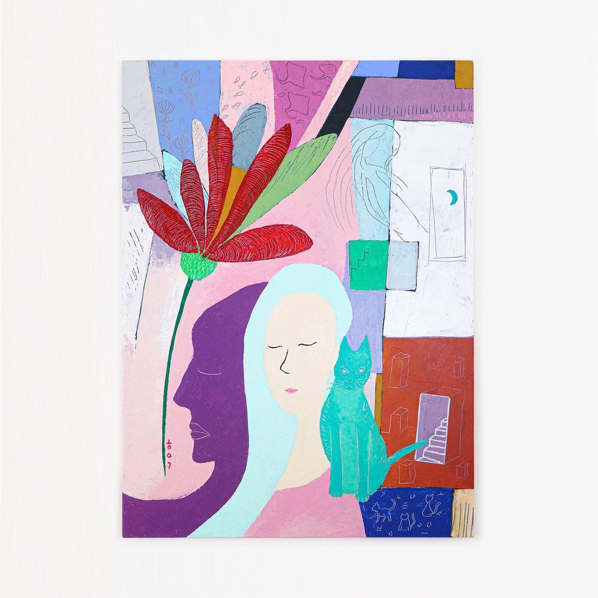 Abstract Acrylic Painting By Hyunah Kim, 30 X 40, She And Her Purple Shadow, Original Artwork