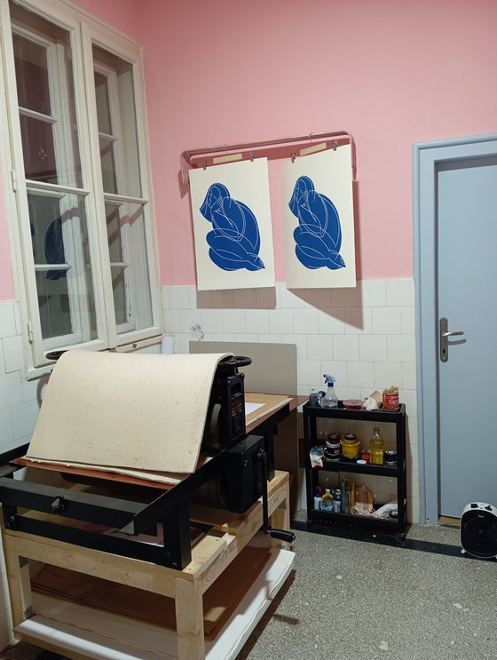 Linoprint "Blue nude-2" 50x70cm