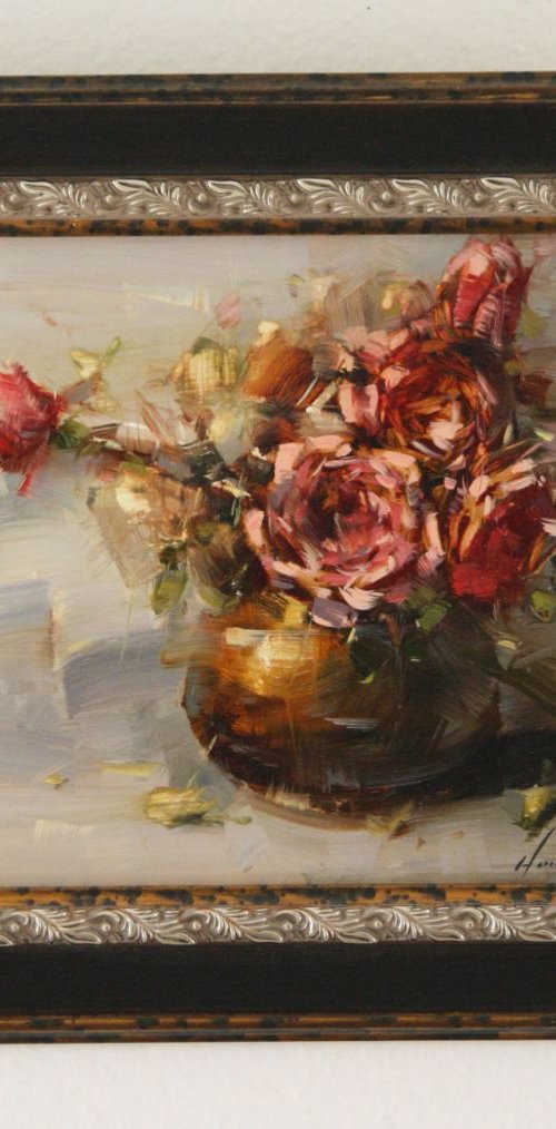 Vase of Roses Handmade oil Painting Framed Ready to hang Signed One of a Kind by Vahe Yeremyan