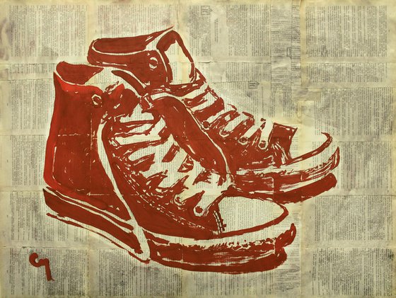 Red sneakers.