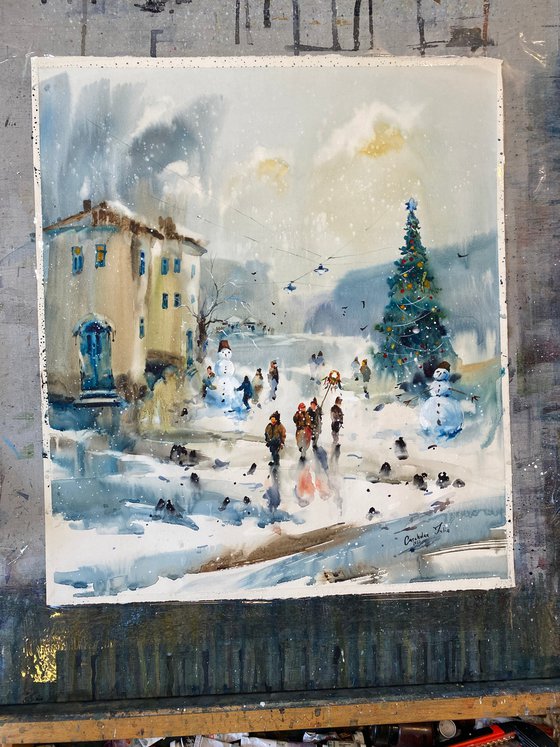 Sold Watercolor “Winter Holidays…II” perfect gift