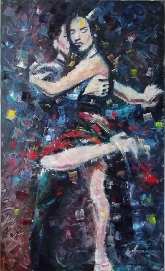 DYNAMIC TANGO IN COLOR AND CONTRAST Impressionist Oil Painting on Panel