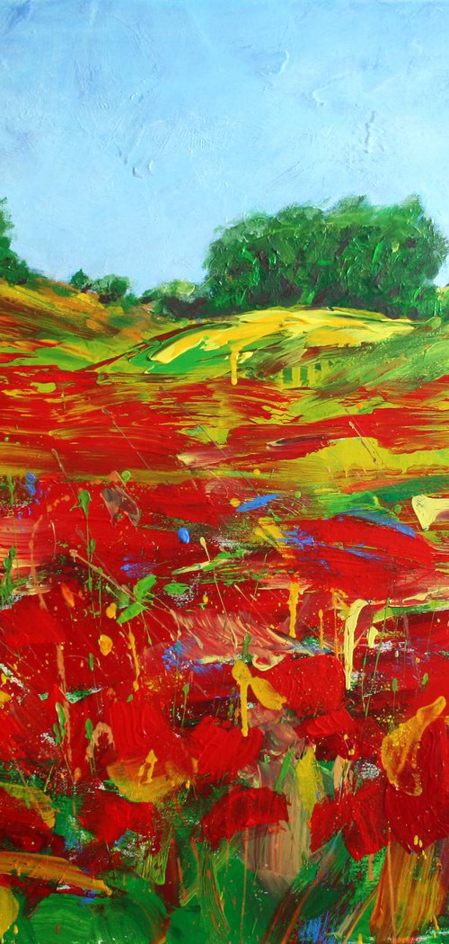 Poppies field... Flowering wildflowers... /  ORIGINAL ACRYLIC PAINTING by Salana Art