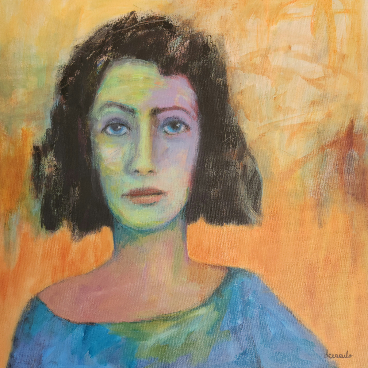 Expressive Portrait Acrylic Painting By Donna Ceraulo, 20 X 20, Florence, Original Artwork