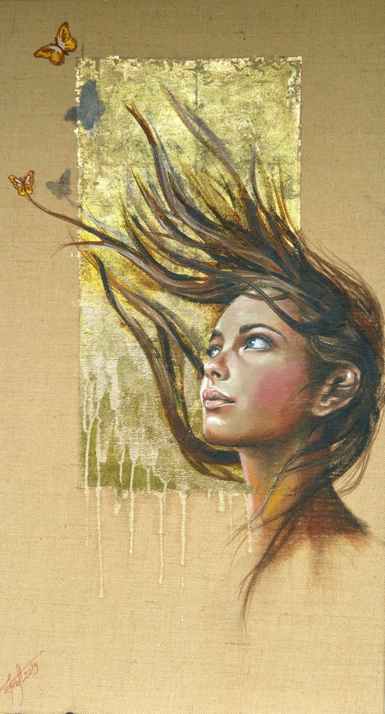 "Flying connection I " 96x52x2cm,original oil,painting on jute canvas , ready to hang