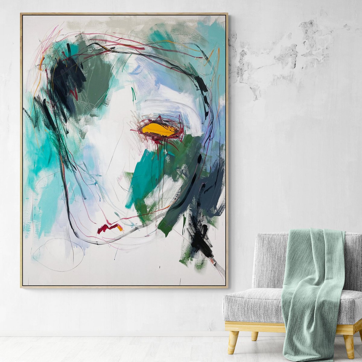 Expressive Portrait Acrylic Painting By Cheryl Harrison, 47 X 63, I Know You, Original Artwork