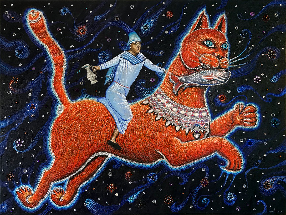 Naive Animal Acrylic Painting By Alex Nizovsky, 48 X 36, Cupbearer