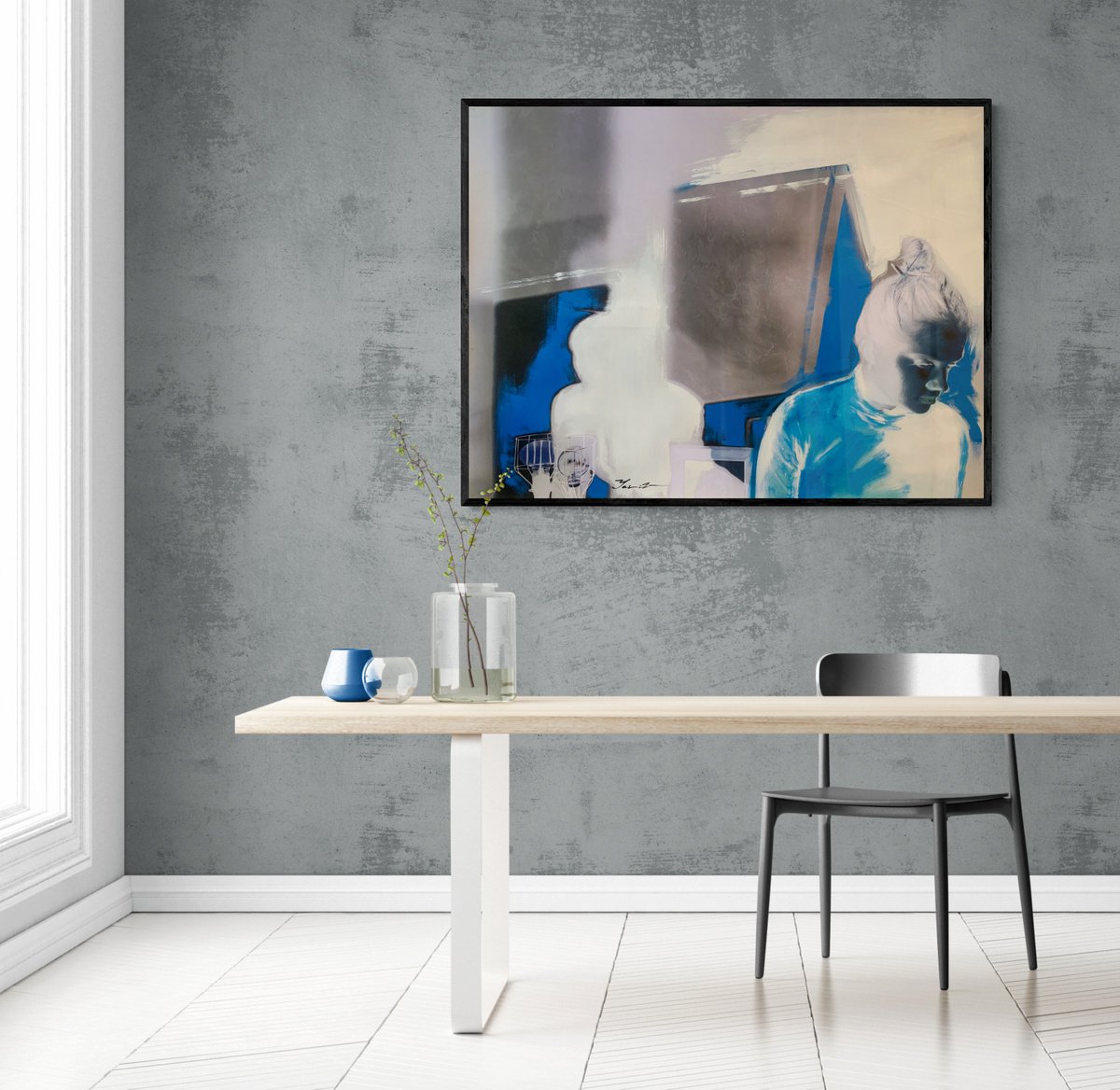 Urban And Pop Portrait Acrylic Painting By Yaroslav Yasenev, 51 X 39", Blue Portrait, Original Artwork