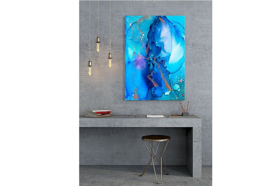 Abstract Painting Print Alcohol Ink - Blue Waves I