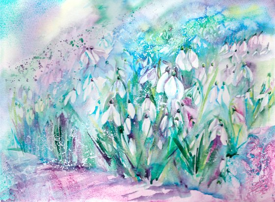 Snowdrop painting, Commission, Commissioned art, Spring, Floral artwork, Original watercolour, watercolor