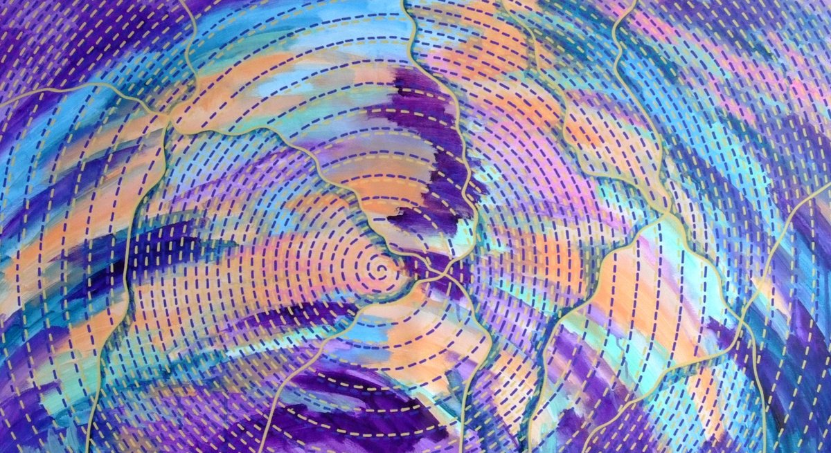 Abstract Acrylic Painting By Marina Krylova, 43 X 24", Watching The Sky, Original Artwork