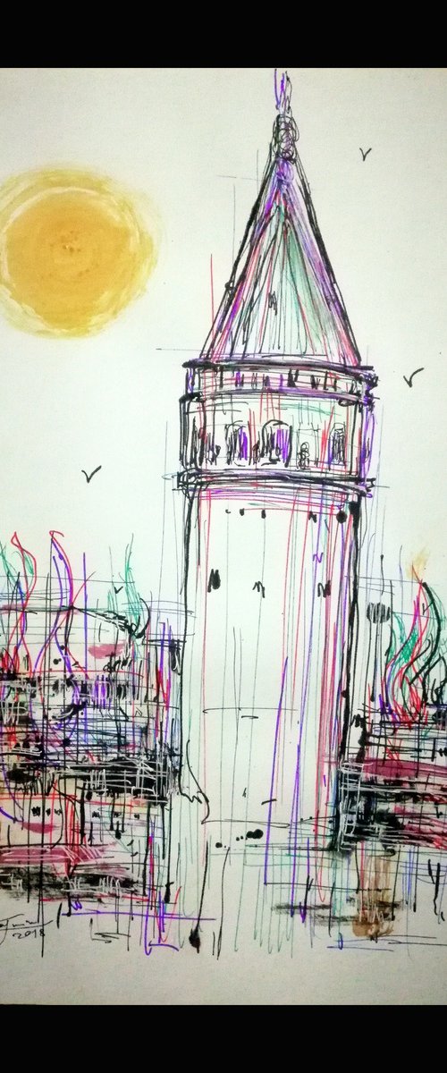 Sketch of Galata Tower by Jamaleddin Toomajnia