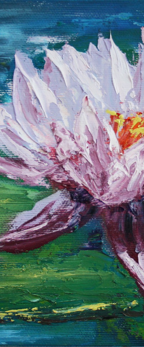 WATER LILY IV. 7"x7"  PALETTE KNIFE / From my a series of mini works WORLD OF WATER LILIES /  ORIGINAL PAINTING by Salana Art